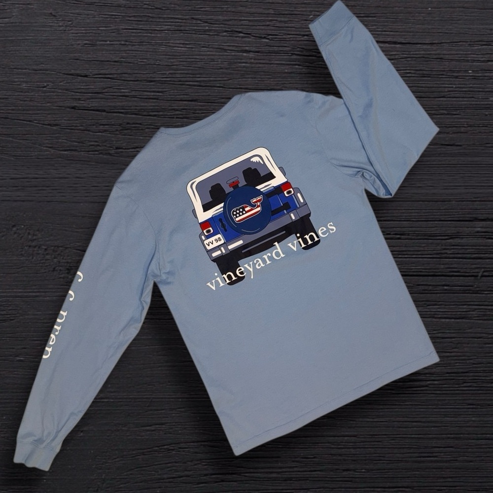 Vineyard Vines C.C. Prep Jeep Back Graphic Long Sleeve Tee Shirt Blue Small - Picture 5 of 9